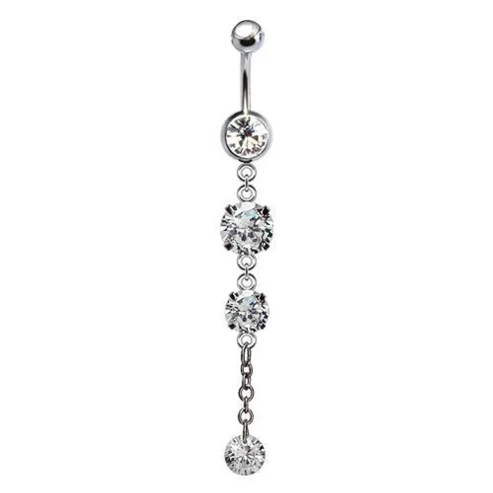 316L Surgical Steel 3 Descending Gem Dangle Belly Ring 316L Surgical Steel 3 Descending Gem Dangle Belly Ring