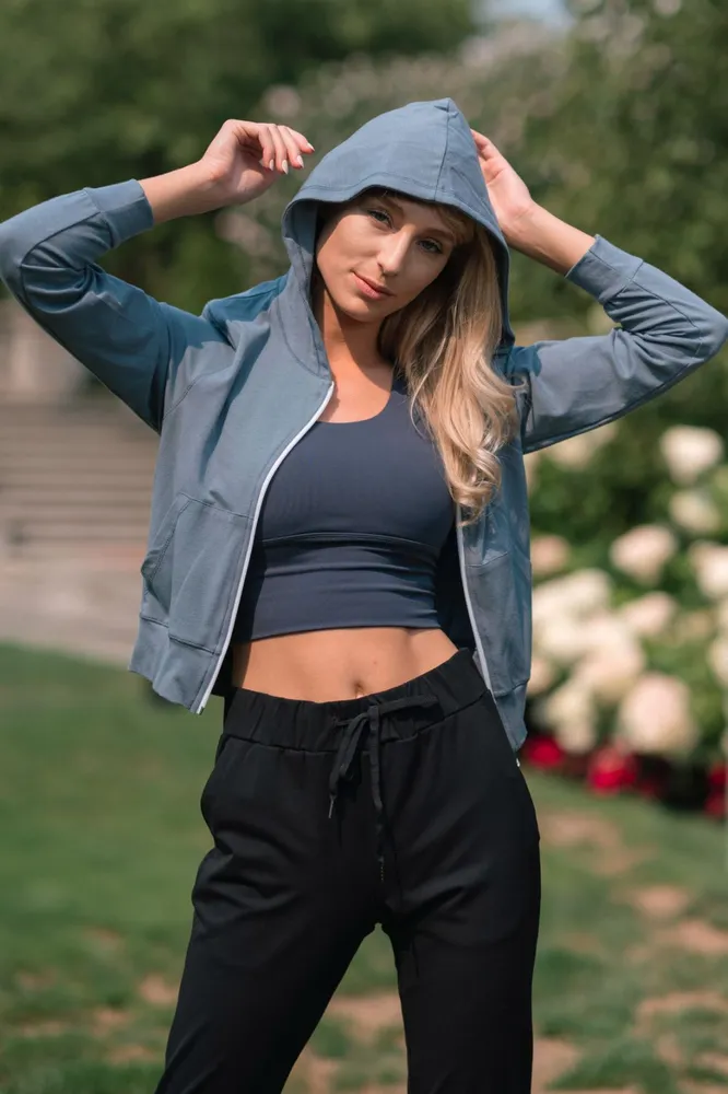 LYNN BAMBOO CROPPED ZIP-UP HOODIE(FINAL SALE)