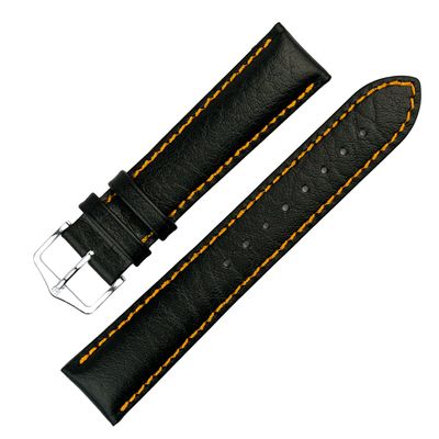 Hirsch Jumper Calf Leather Watch Strap in BLACK / ORANGE - 18MM