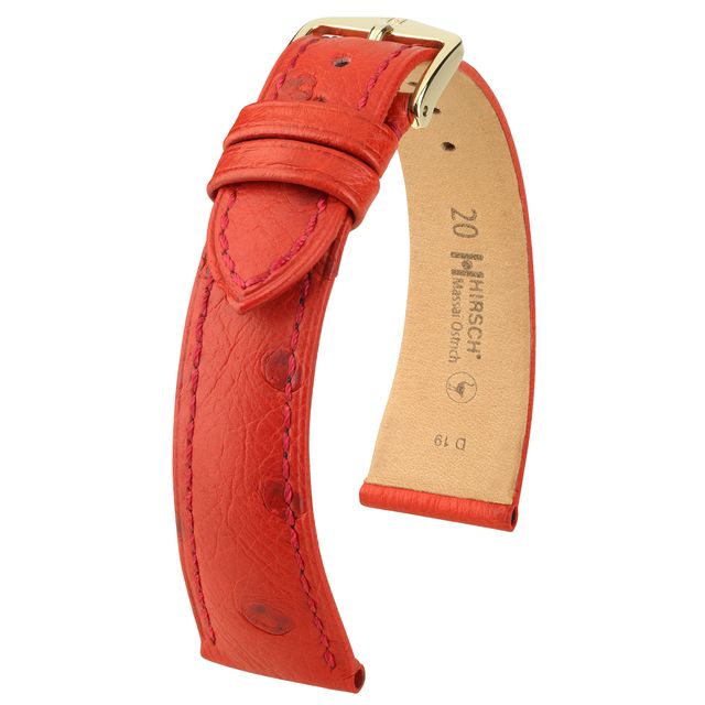 Hirsch MASSAI OSTRICH Leather Watch Strap RED