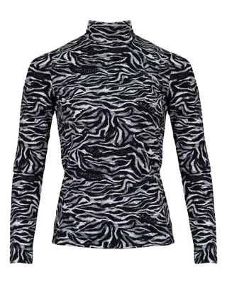 Fitted Mock Neck Zebra Print Top