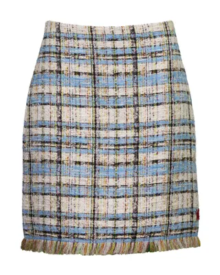Tweed Plaid Fringe Hem Skirt