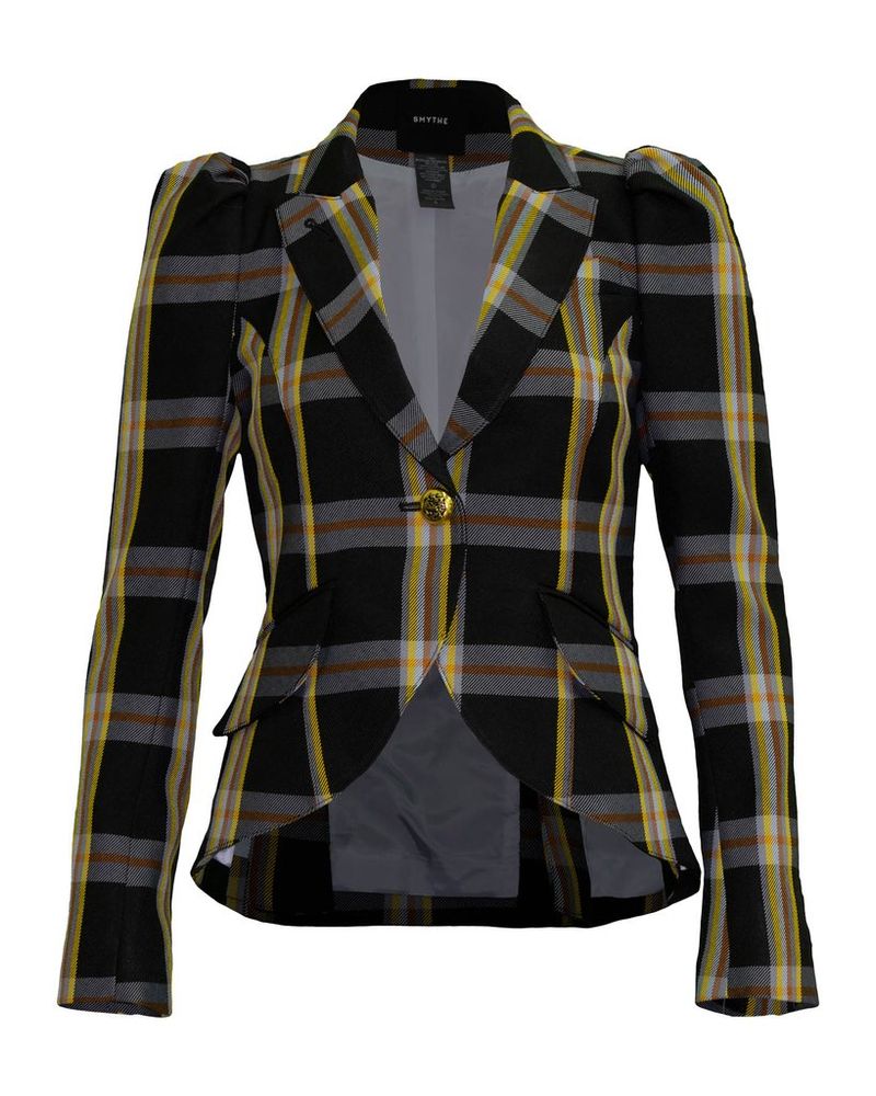 Yellow Plaid Blazer Womens