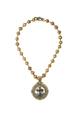 Gold Pearl Medal Necklace