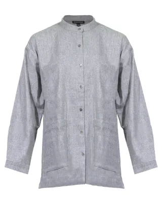 Mandarin Collar Flannel Shirt