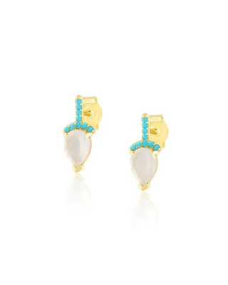 Mini Moonstone Pear Pave Stone Earrings