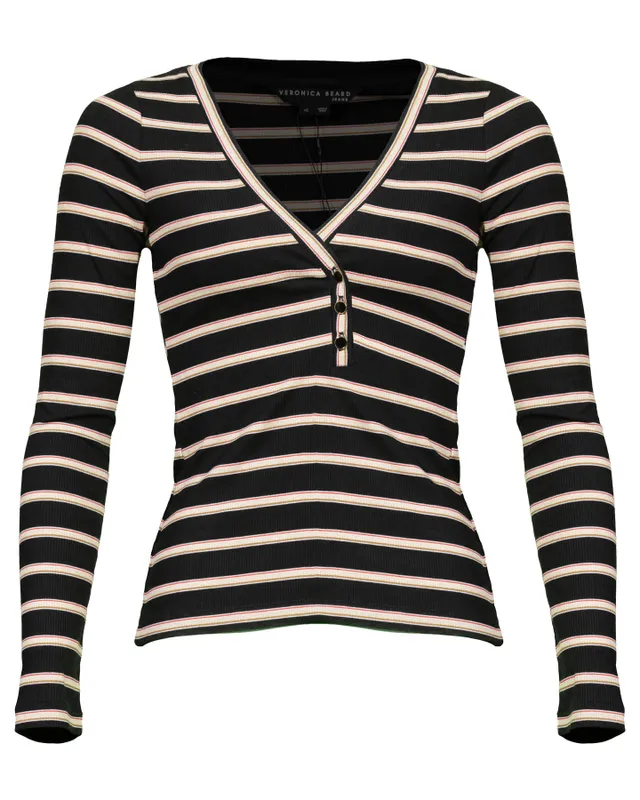 Lace Trim Stripe Motif Top