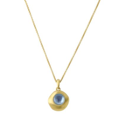 Mar Gemstone Mini Drop Pendant Necklace Blue Topaz