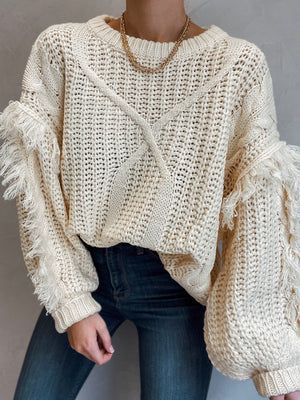 Cable Knit Fringe Sweater