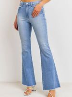 High Rise Frayed Flare Jeans