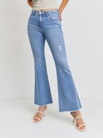 High Rise Frayed Flare Jeans