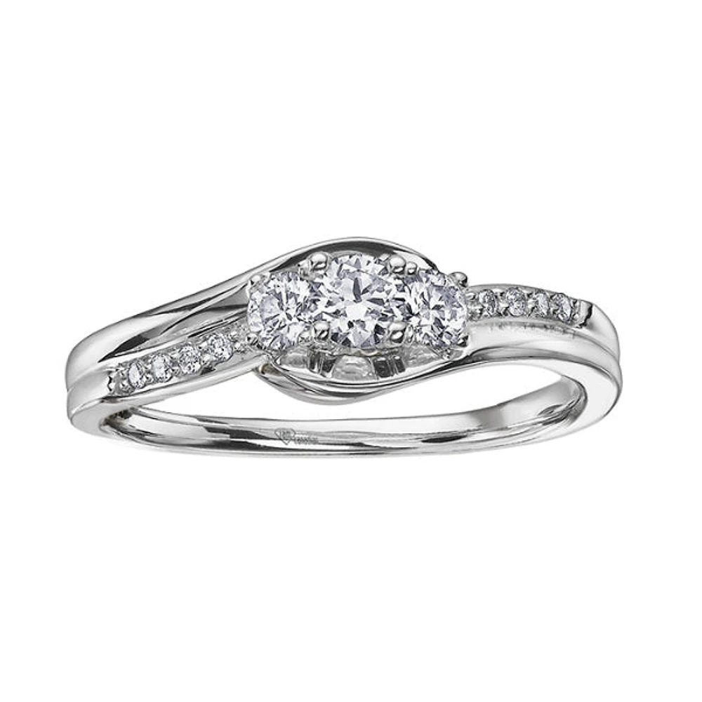 10k White Gold Canadian Diamond 3 Stone Engagement Ring