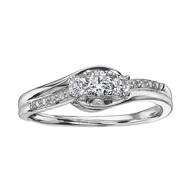 10k White Gold Canadian Diamond 3 Stone Engagement Ring