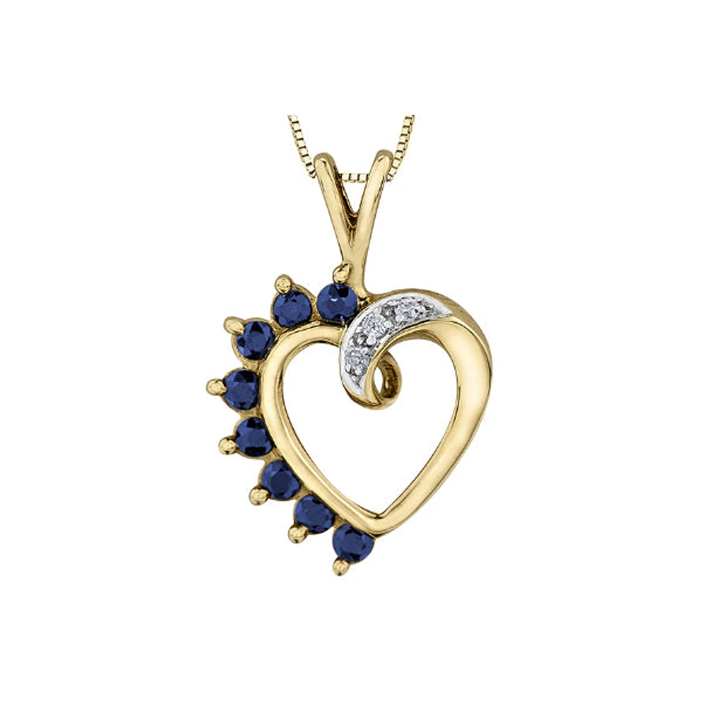 10k Gold Diamond & Blue Sapphire Heart Necklace