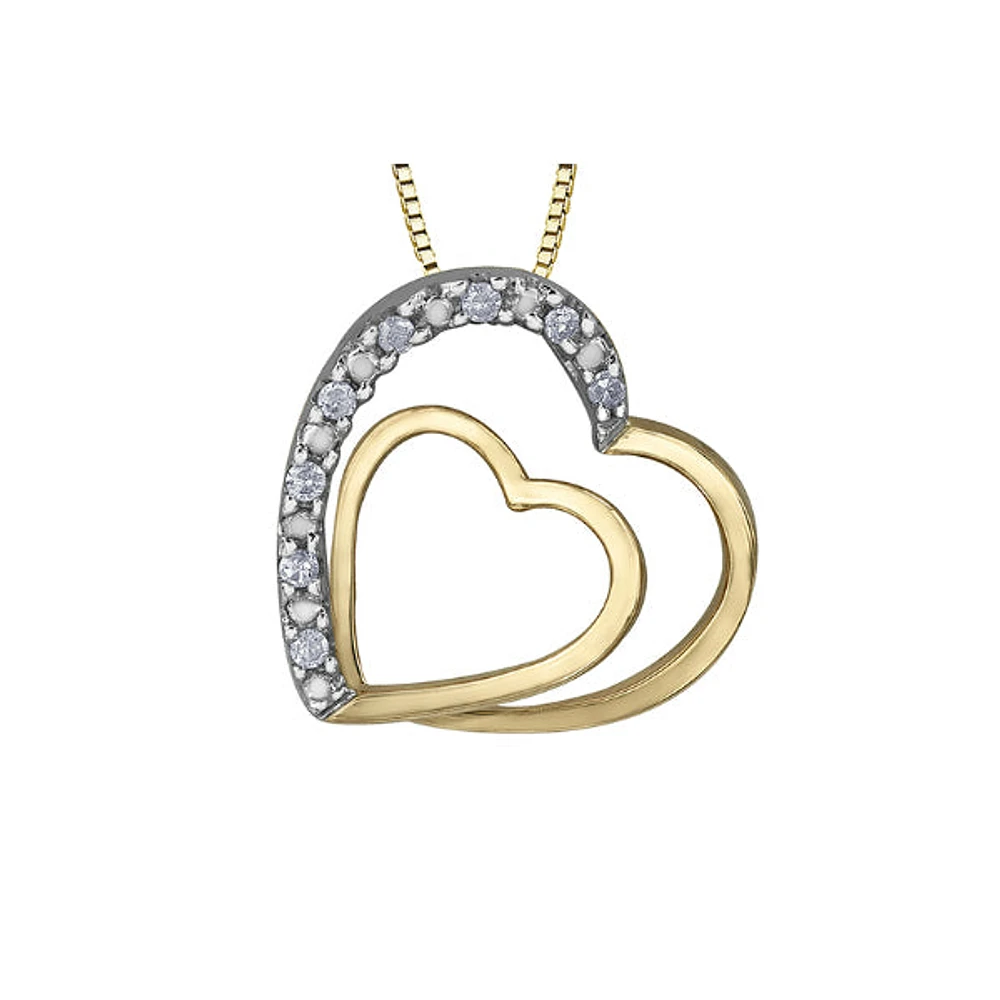 10k Gold & Diamond Double Heart Necklace