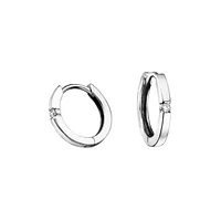 10k White Gold Single Diamond Accent Hoops