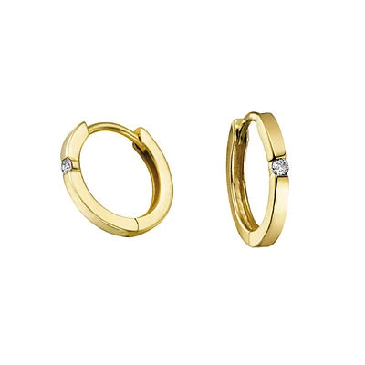 10k Gold Single Diamond Accent Hoops