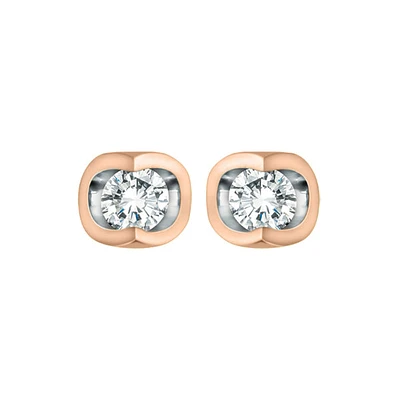 10k Rose & White Gold Diamond Stud Earrings