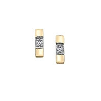 10k Yellow Gold Diamond Bar Stud Earrings