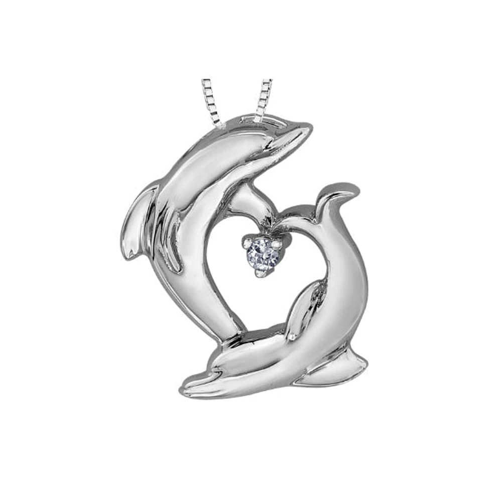 10k White Gold & Diamond Dolphin Necklace