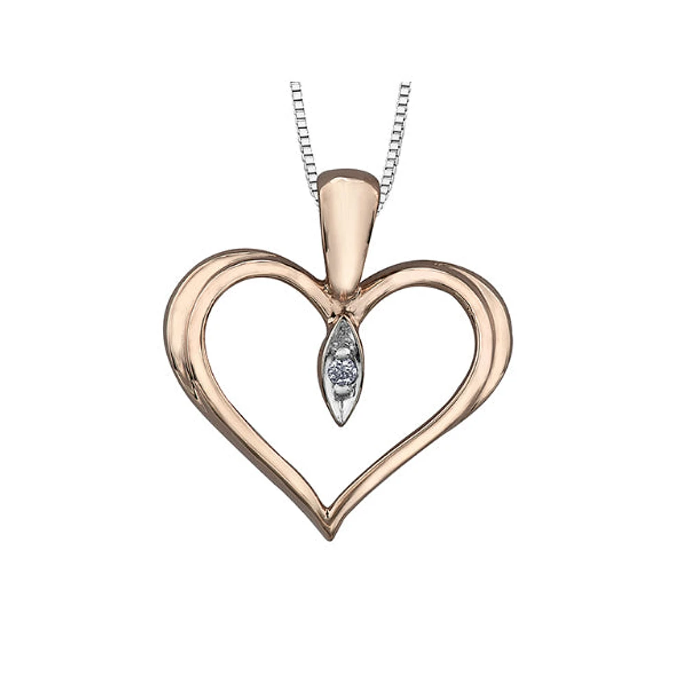 10k Rose & White Gold Diamond Heart Necklace