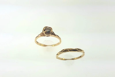 14k Yellow Gold Rose Solitaire Ring Set