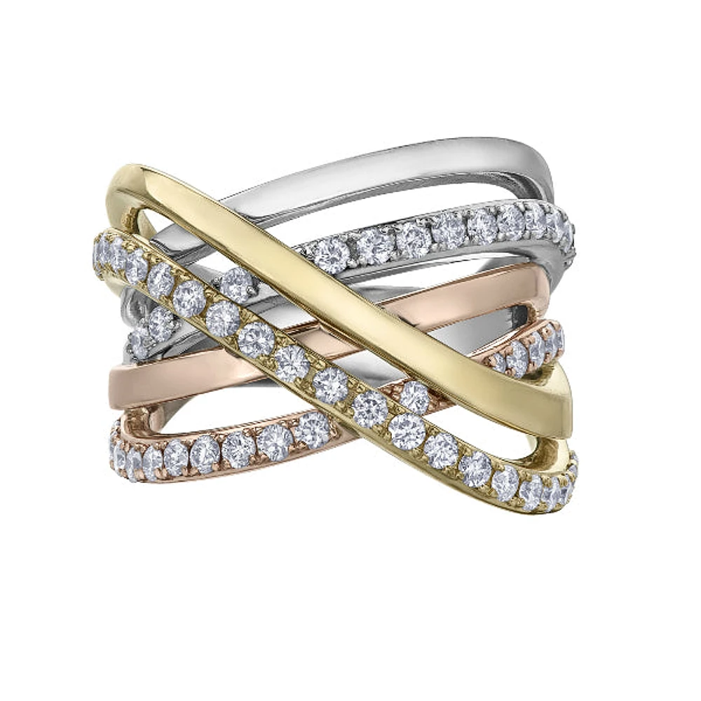 10k Tri Colored Gold 1.00ctw Diamond Ring