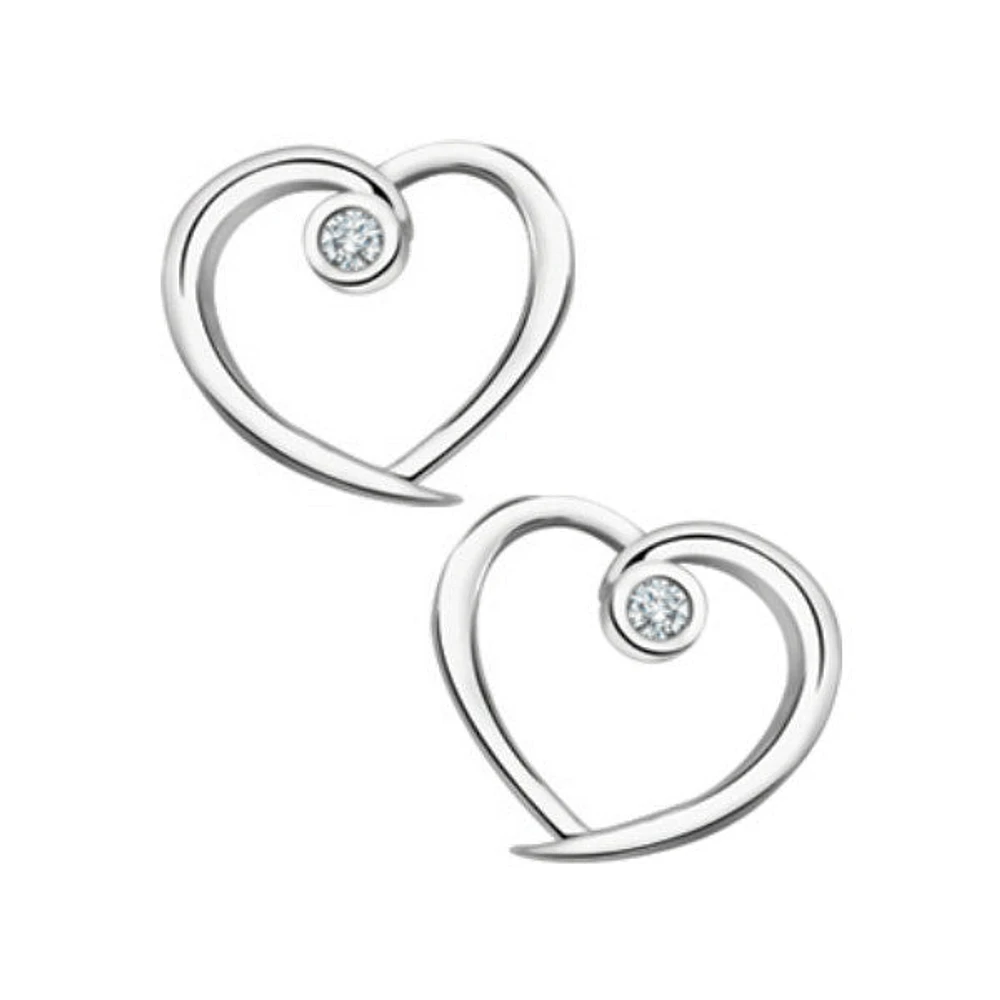 10k White Gold & Diamond Heart Earrings