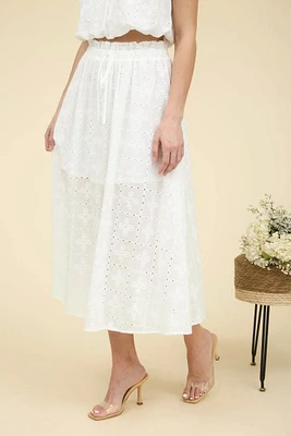 Eyelet Ruffle Midi Skirt