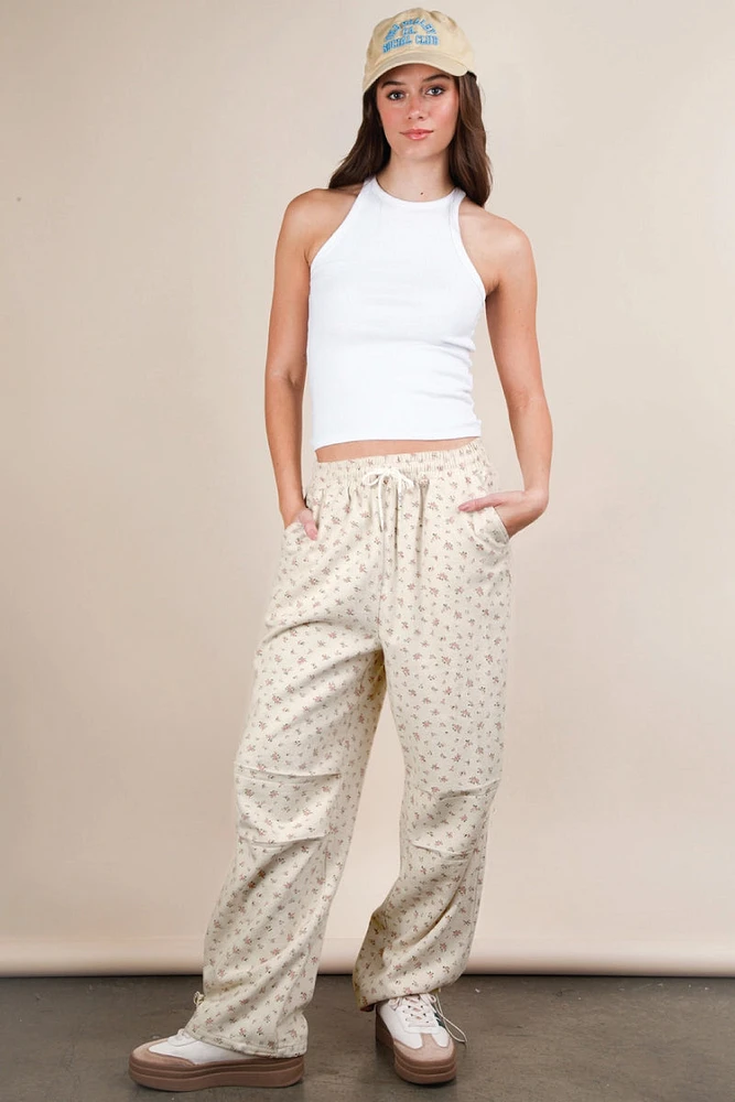 Floral Linen Parachute Pants