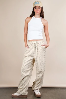 Floral Linen Parachute Pants