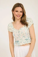 Floral Ribbon Crop Top