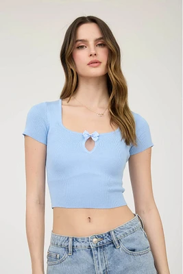Gingham Bow Cut-Out Crop Tee