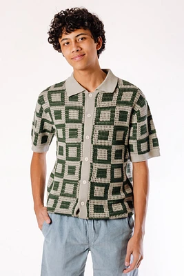 Square Crochet Button Up Shirt