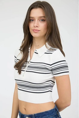 Stripe Knit Crop Polo