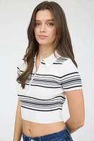 Stripe Knit Crop Polo
