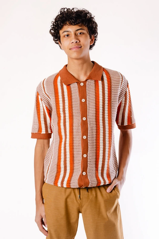 Stripe Crochet Button Up Shirt