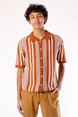 Stripe Crochet Button Up Shirt