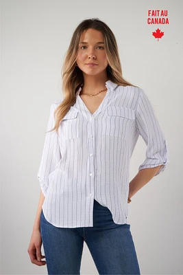 Striped three-quarter sleeve blouse - PINOT-808 (R-B3)
