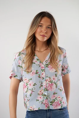 Blouse fleurie à manches courtes - NORMA-NPK2 (R-A10)
