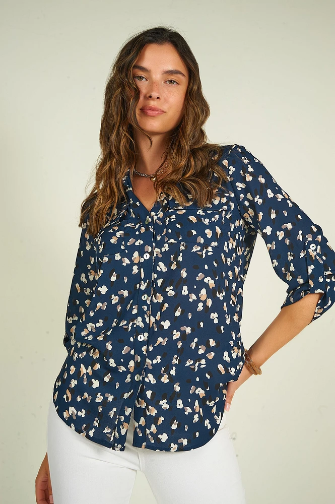 Blouse imprimée à manches trois-quarts