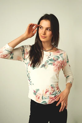 Floral top with three-quarter sleeves - KOMAL (R-A4)