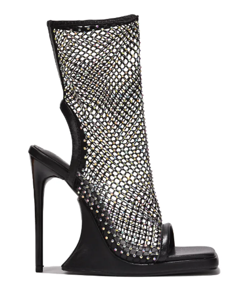 Cape Robbin Valoa Black Clear Mesh Square Toe Heel