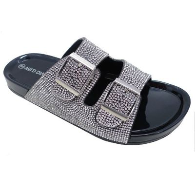 Wild Diva Amar-16 Black Double Strap Jelly With Rhinestones Sandals