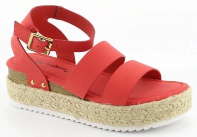 Nature Breeze Aubree-02 Melon Red Double Strap Platform Sandal