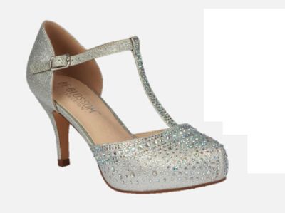 De Blossom Roma-59 Silver Low Heel T-Strap