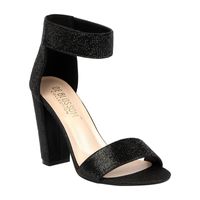 De Blossom Celina-16 Black Sparkly Block Heel W/ Velcro Strap