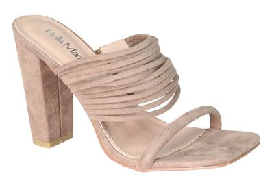 Bella Marie Devel-2 Taupe Double Strap Chunky Block Heel