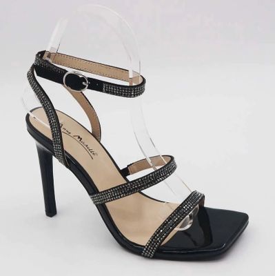 Anne Michelle Endless-40 Black Patent Double Strap Rhinestone Heel