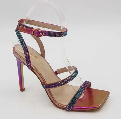 Anne Michelle Endless-40 Rainbow Patent Double Strap Rhinestone Heel